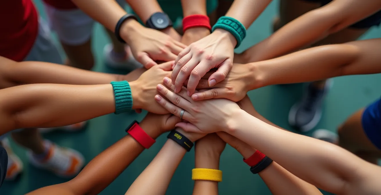 Mains d'équipe diverses superposées montrant l'unité dans la diversité